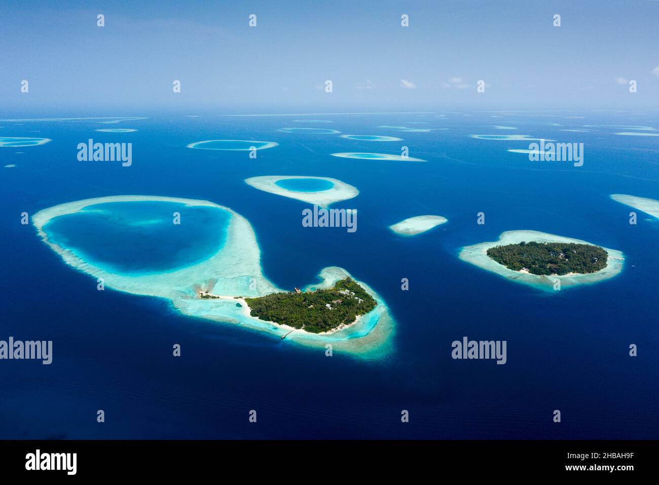 Vacation Island Villivaru and Biyaadhoo, South Male Atoll, Indian Ocean, Maldives Stock Photo