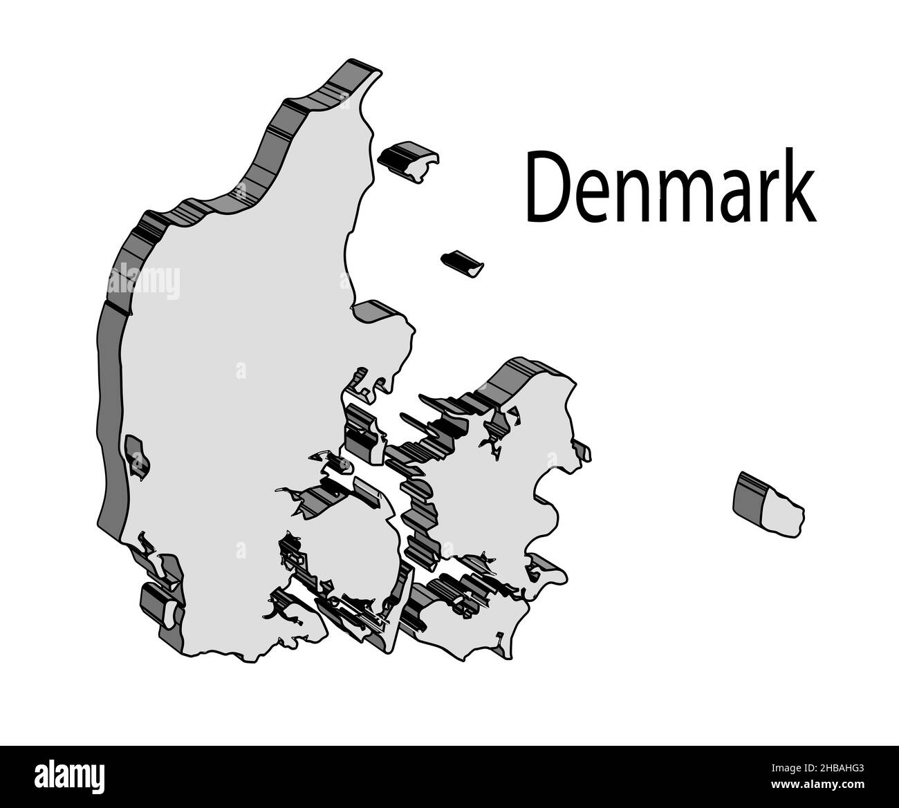 Outline 3D map of Denmark over a white background Stock Photo