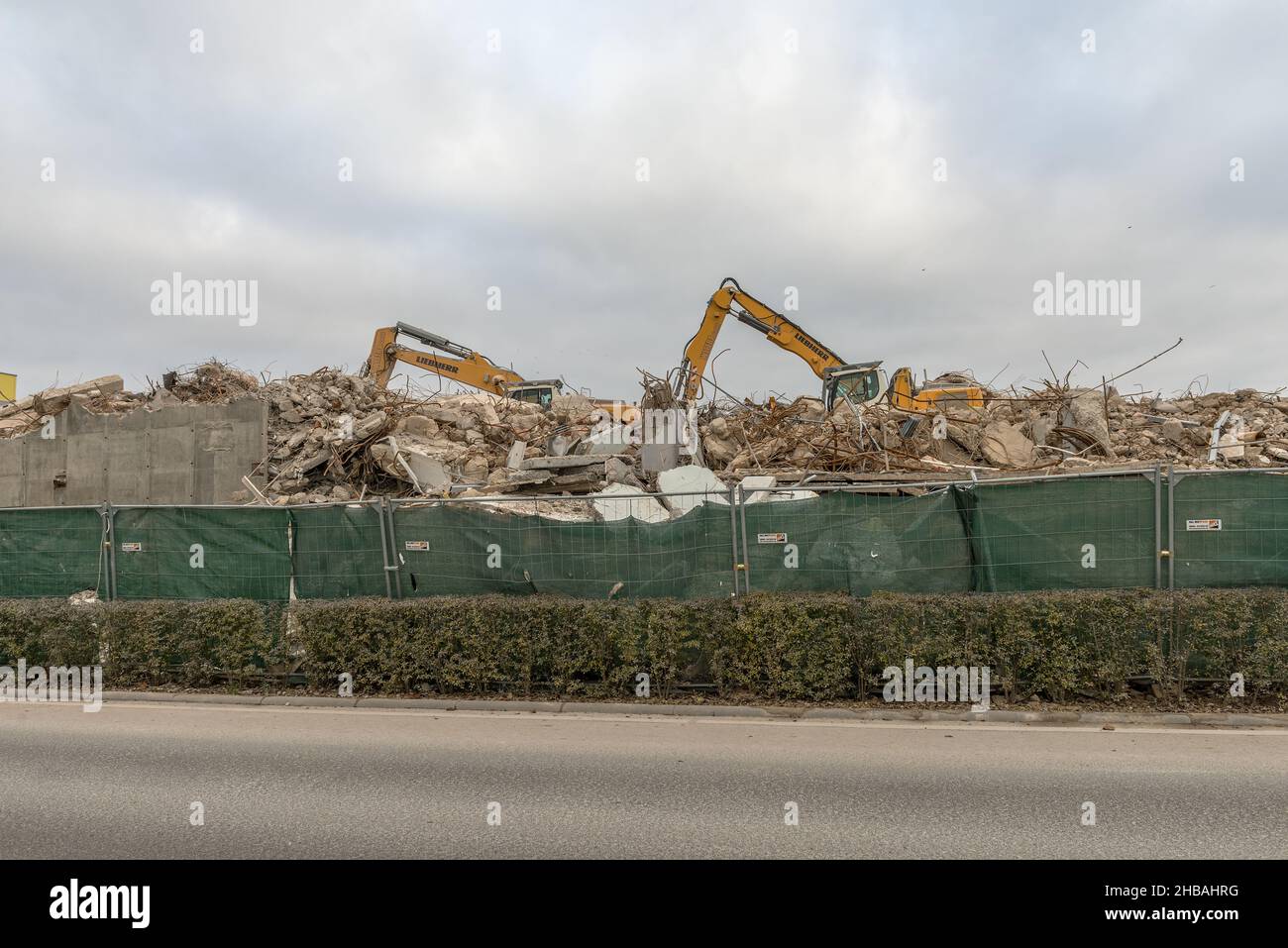Demolition of a building in a shopping center Stock Photo