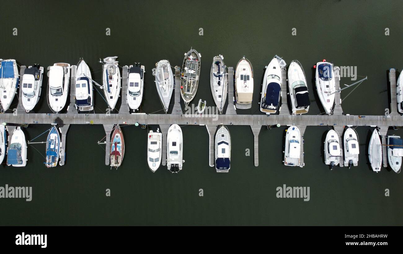 Aerial view of luxury boats moored on a dock Stock Photo - Alamy