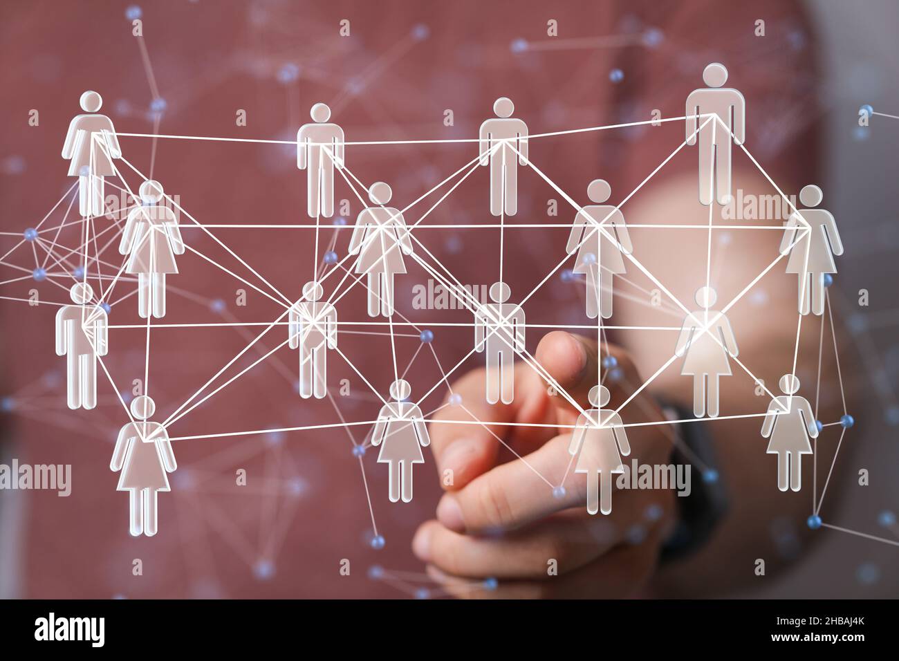 Man's hand touching on 3D rendered people icons Stock Photo - Alamy
