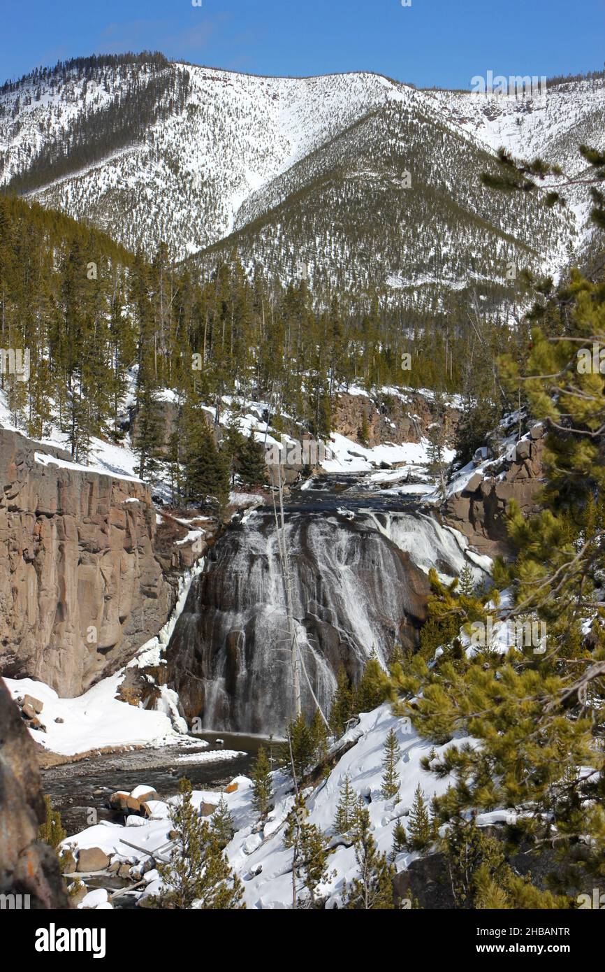 Gibbon Falls waterfall on the Gibbon River in northwestern Yellowstone National Park, United States of America. Gibbon Falls has a drop of approximately 84 feet.  A unique, optimised version of an NPS image, Credit: NPS/D. Restivo Stock Photo