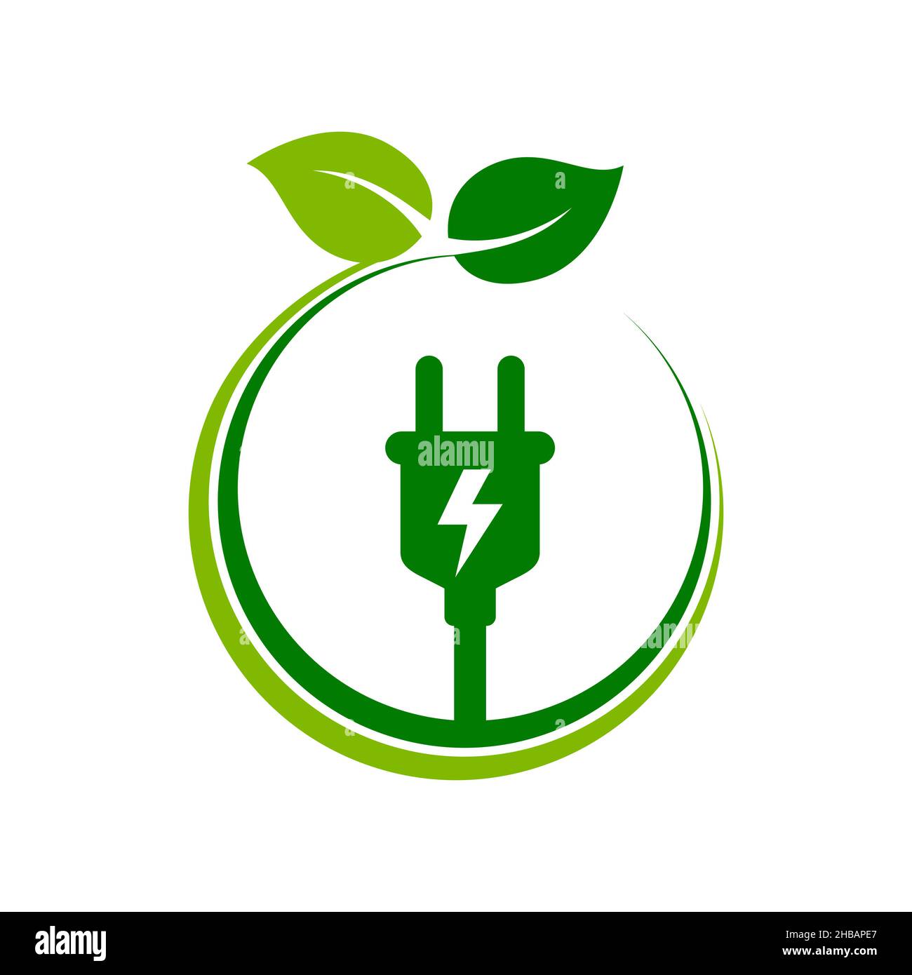 Electrical plug with leaves concept. Sustainable energy sources. Clean
