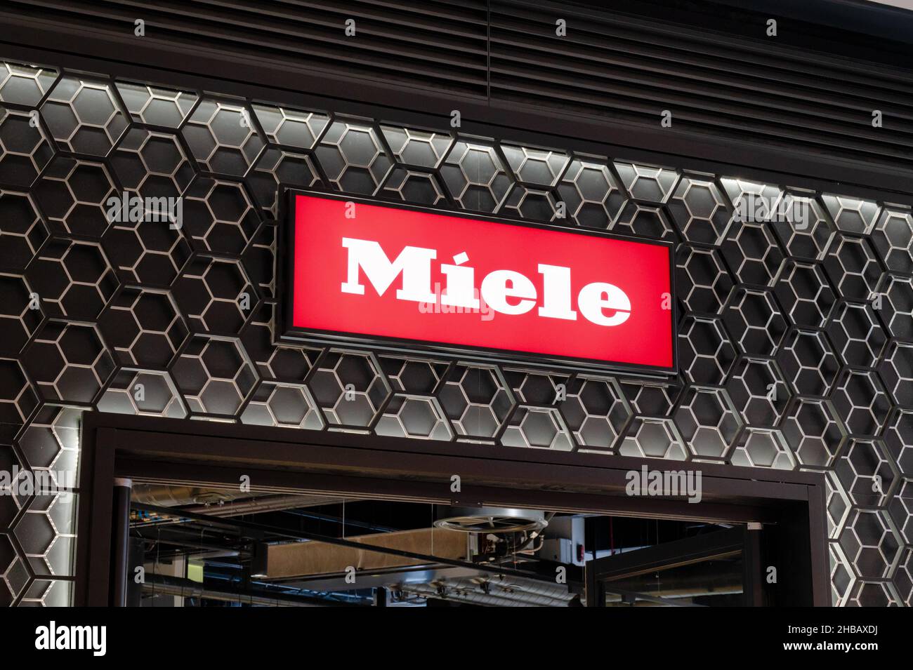 Edinburgh, Scotland- Nov 21, 2021:  The sign for Miele store in Edinburgh. Stock Photo