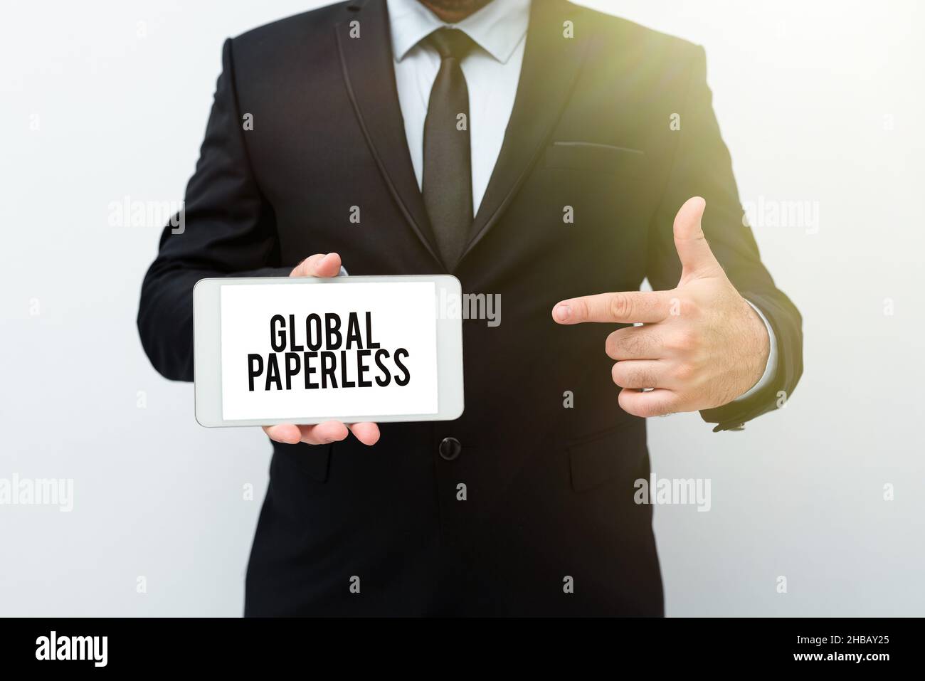 Text caption presenting Global Paperless. Concept meaning going for