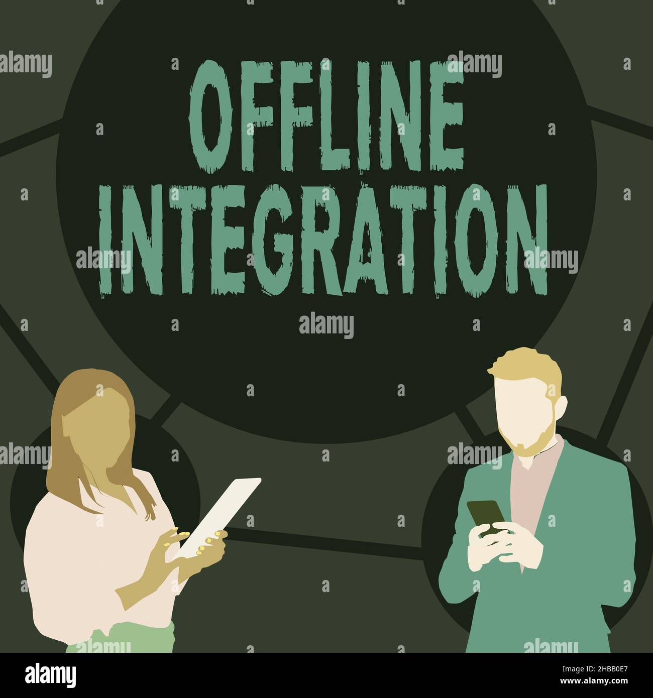 Conceptual display Offline Integration. Word Written on First Triad of