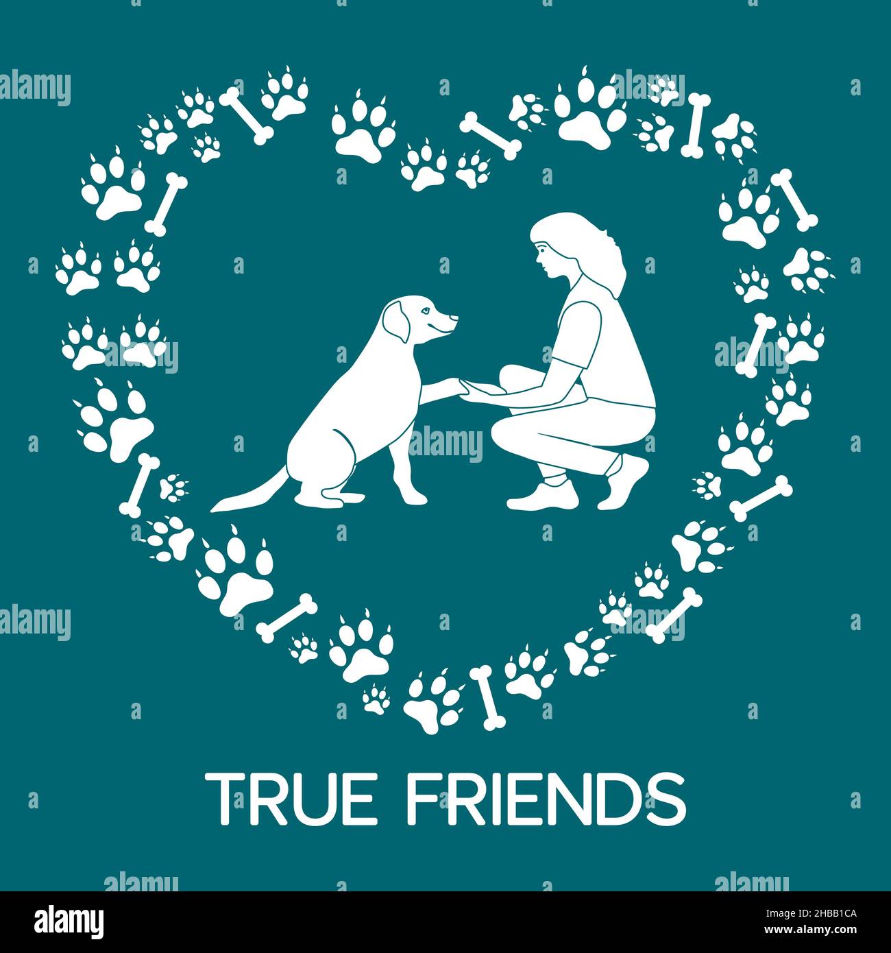 Vector illustration Woman and labrador playing together Dog gives paw ...