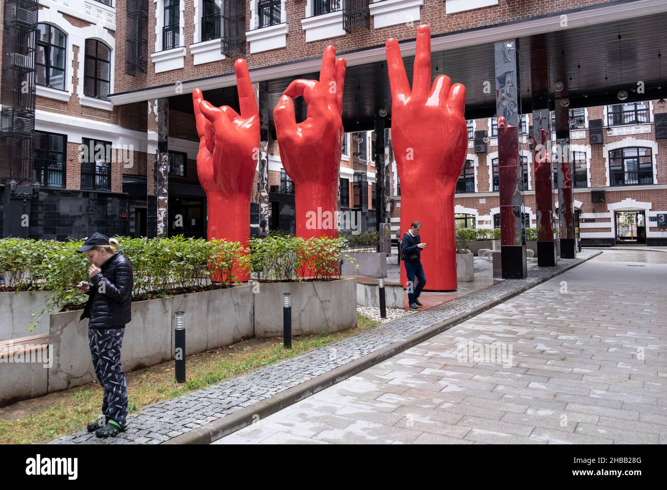 Russia. Moscow. Art object Sign Language or Three Hands in the ...