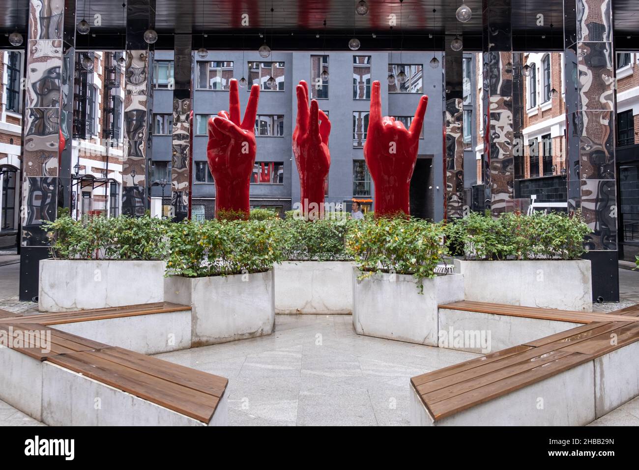 Russia. Moscow. Art object Sign Language or Three Hands in the ...