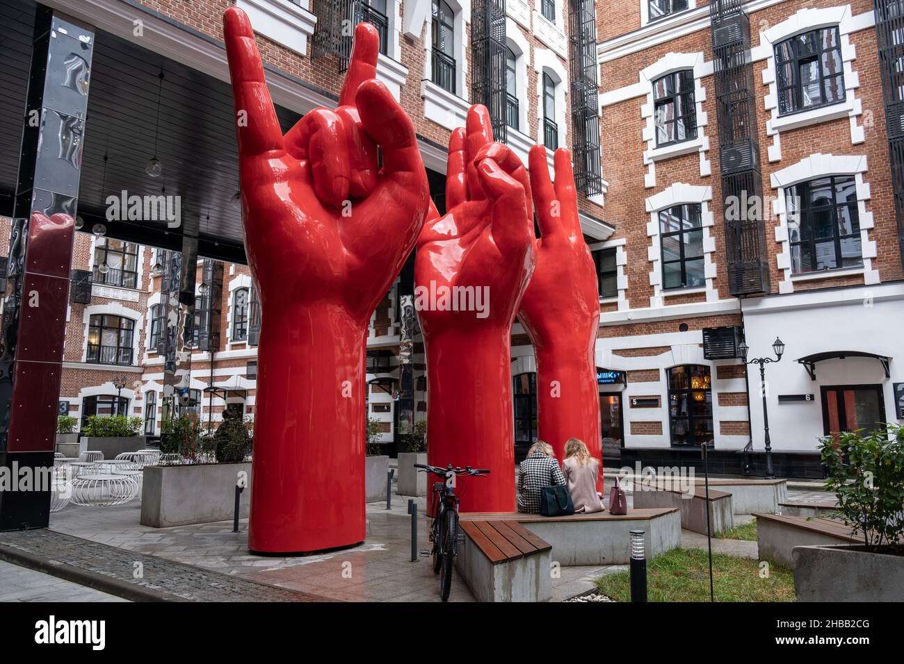 Russia. Moscow. Art object Sign Language or Three Hands in the ...