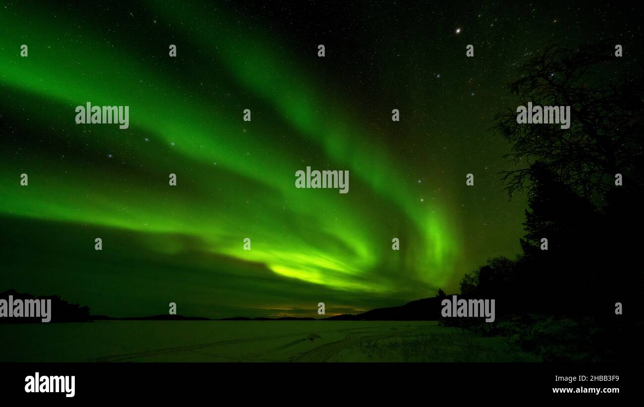 Aurora Borealis, or Northern Lights at Lake Inari, Finnish Lapland ...