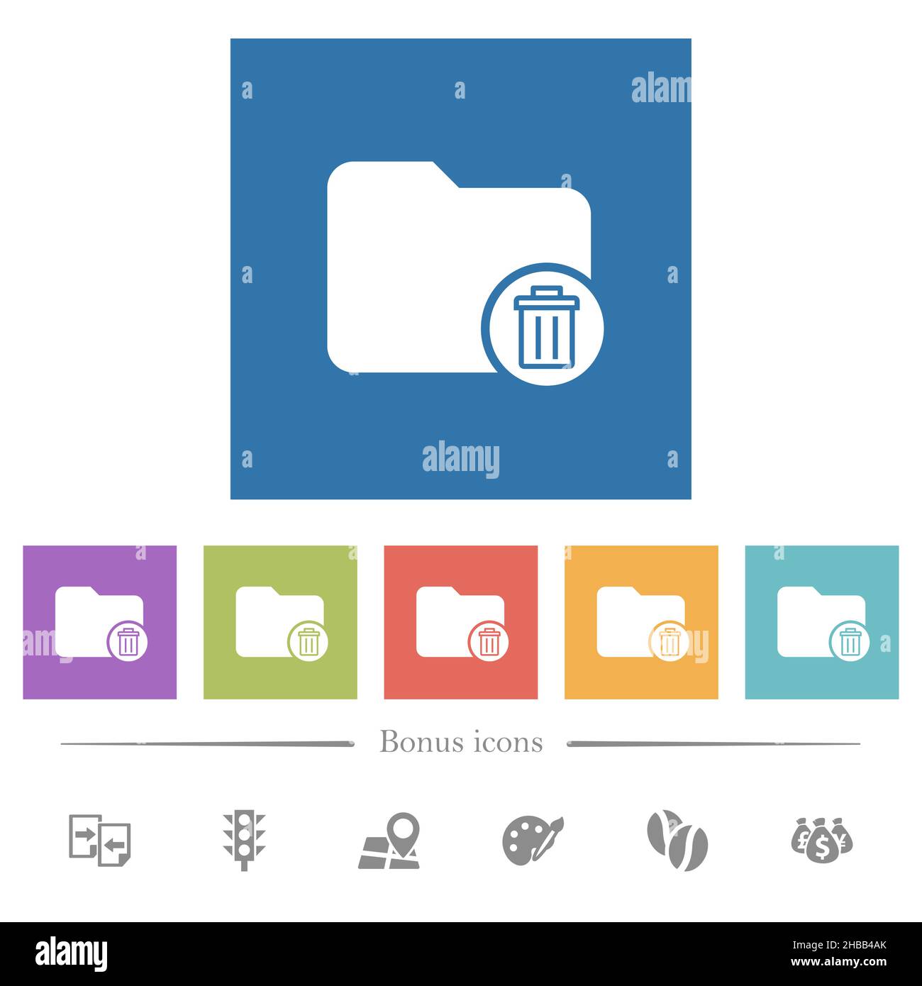 Delete directory flat white icons in square backgrounds. 6 bonus icons ...