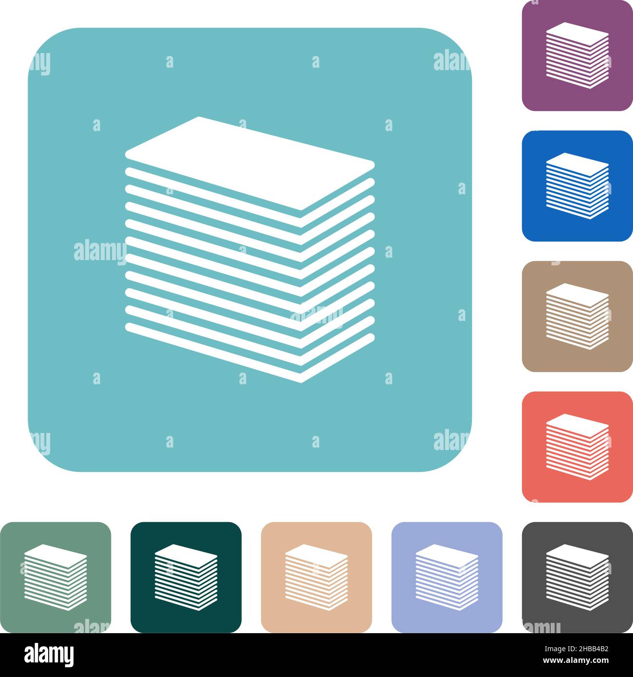 Paper stack solid white flat icons on color rounded square backgrounds Stock Vector