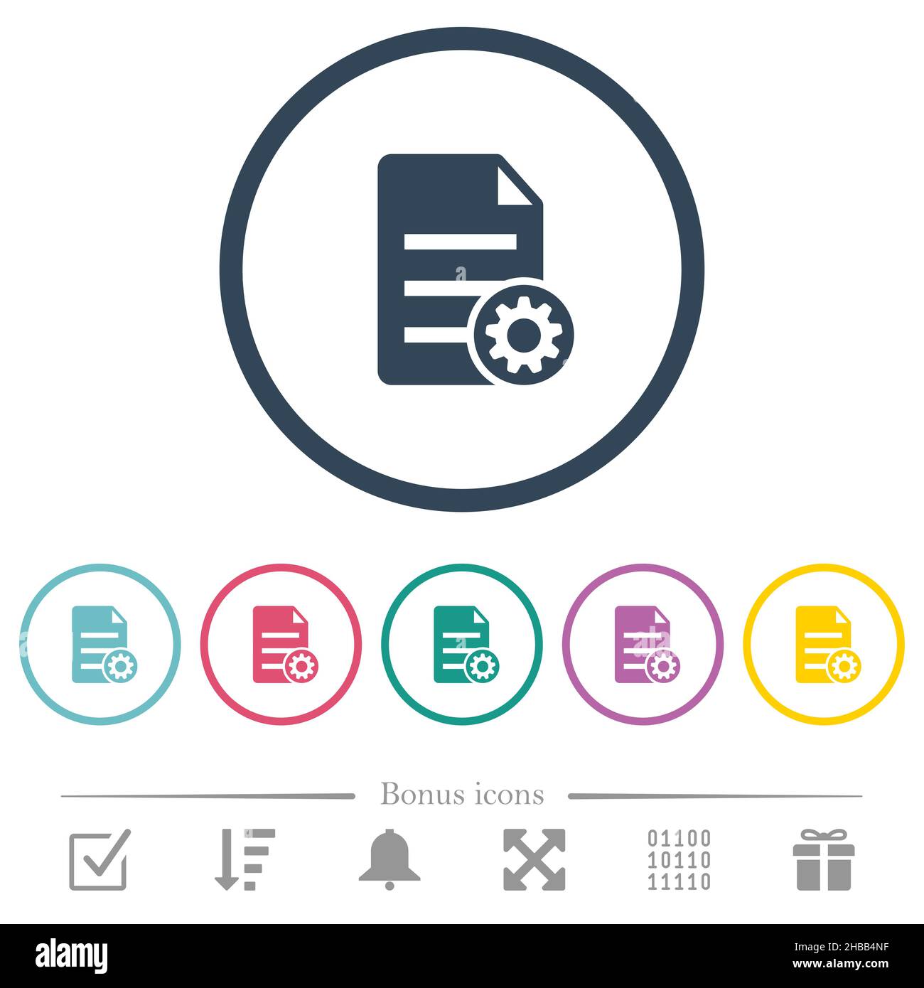 Document settings flat color icons in round outlines. 6 bonus icons ...