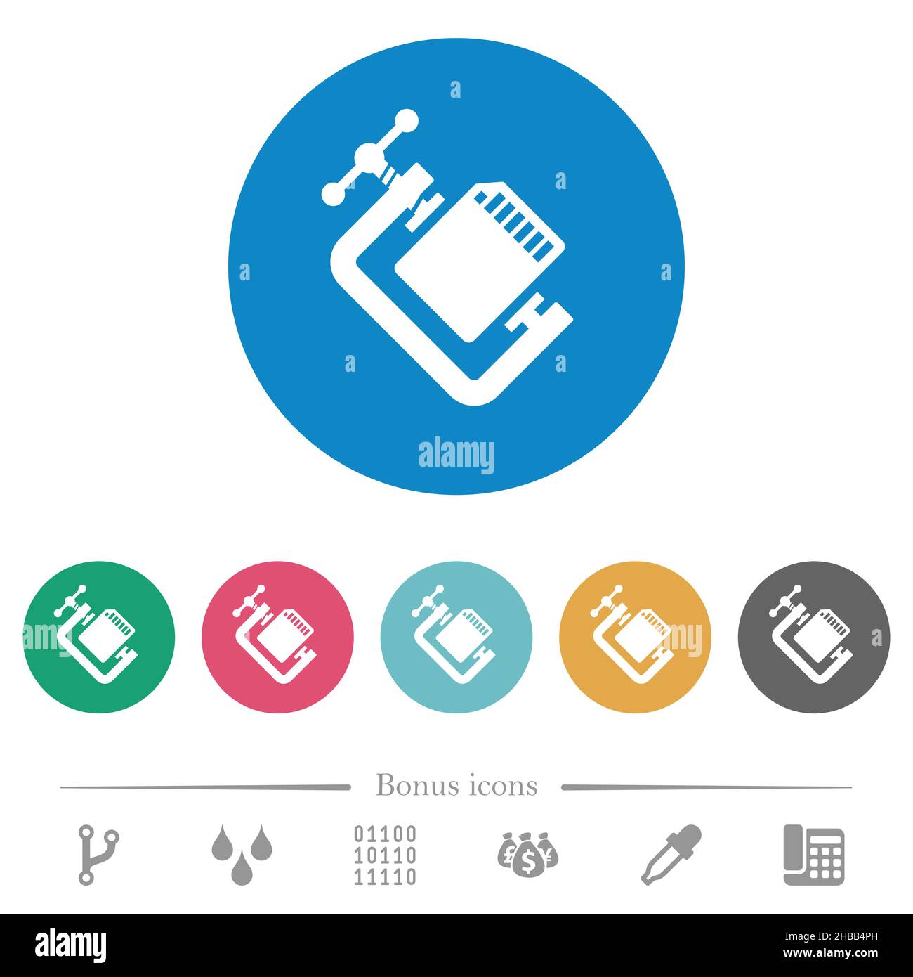 SD memory card compress solid flat white icons on round color ...