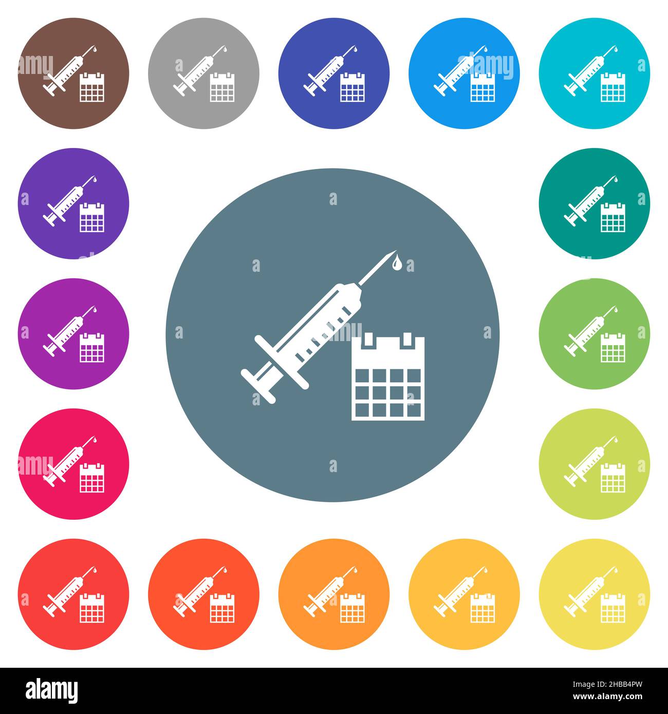 Vaccination appointment flat white icons on round color backgrounds. 17 ...