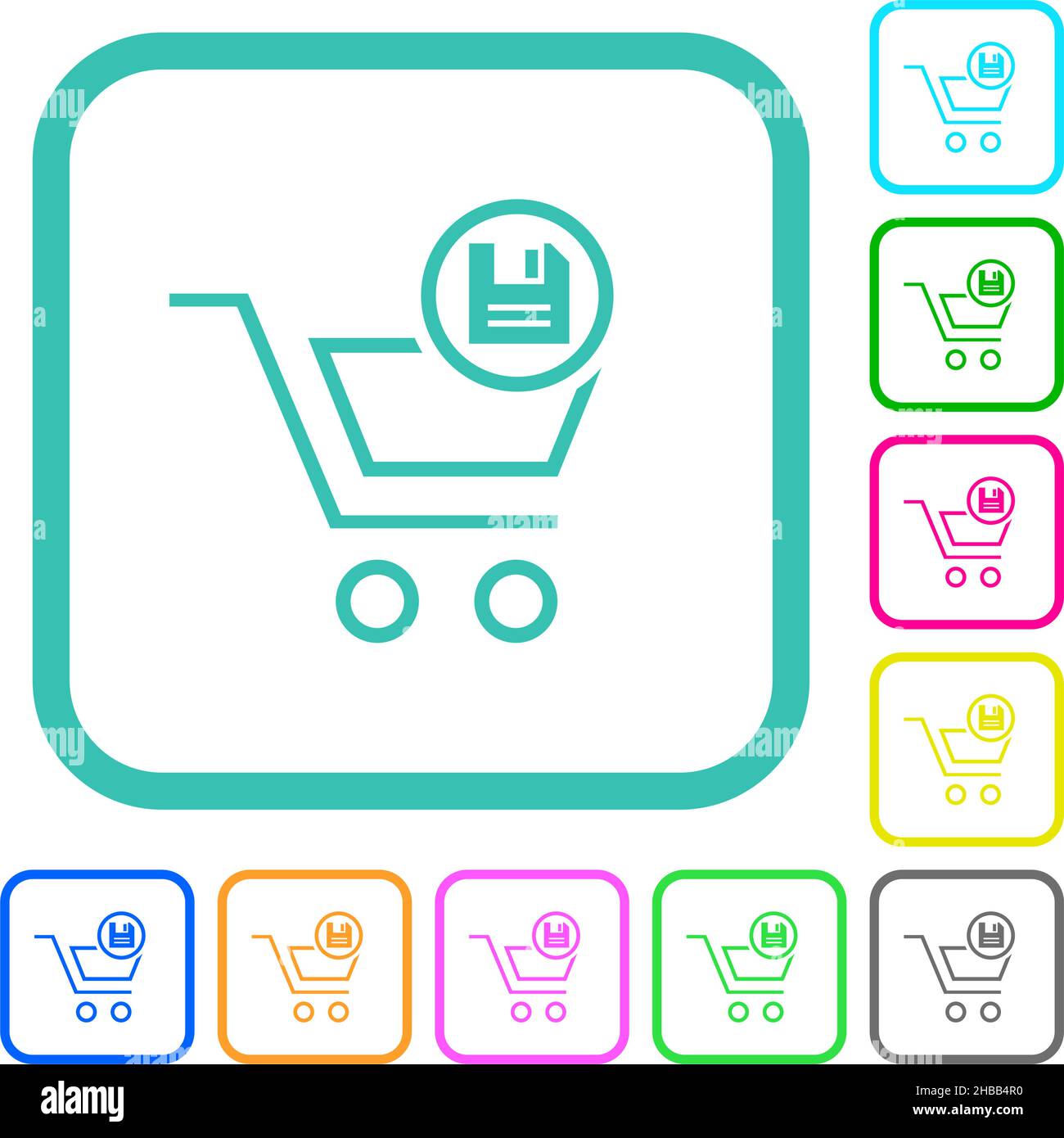 Cart save outline vivid colored flat icons in curved borders on white ...