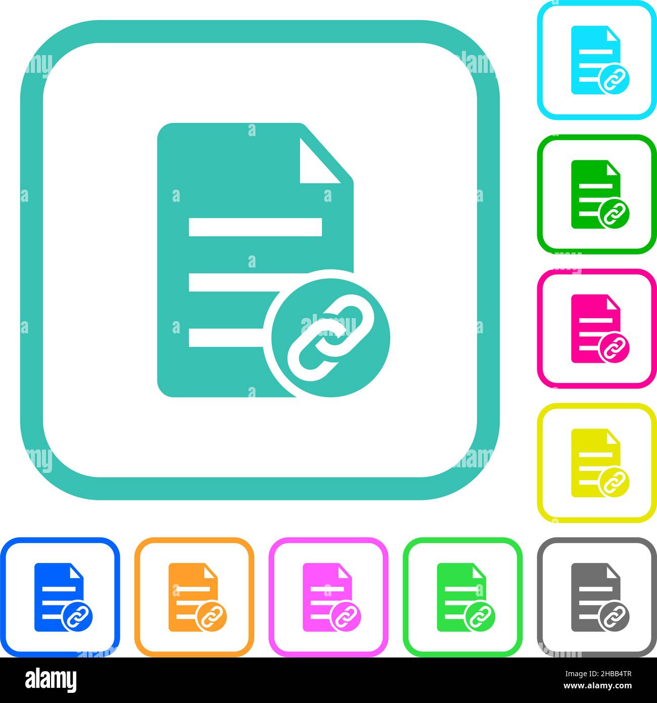 Attach document solid vivid colored flat icons in curved borders on white background Stock Vector