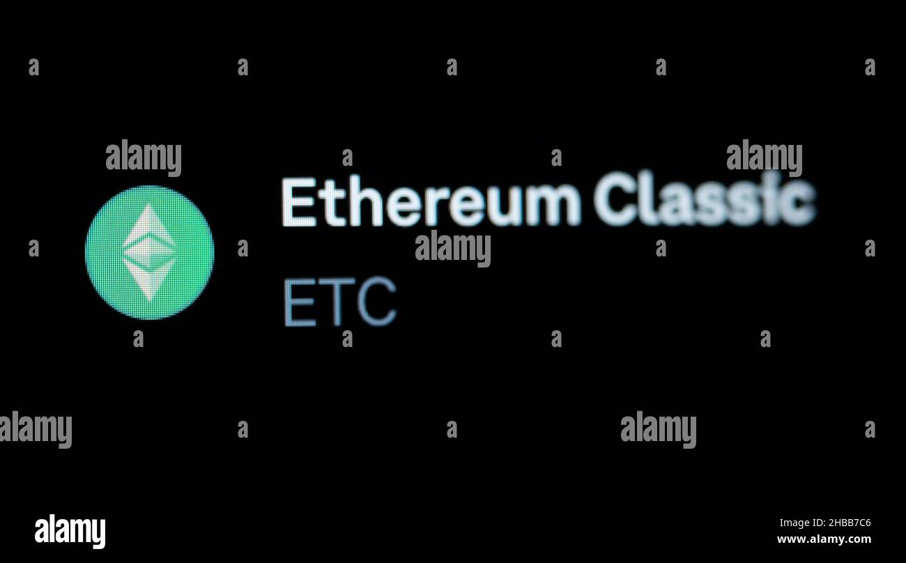 Villingen Schwenningen, Germany. 14th Dec, 2021. The Ethereum Classic (ETC) cryptocurrency logo is seen on the Coinbase trading platform. Credit: Silas Stein//dpa/Alamy Live News Stock Photo