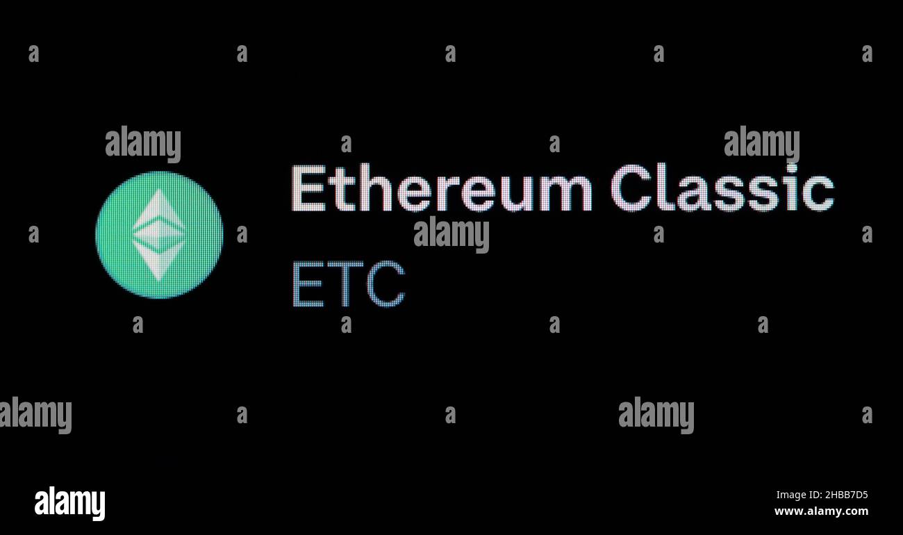 Villingen Schwenningen, Germany. 14th Dec, 2021. The Ethereum Classic (ETC) cryptocurrency logo is seen on the Coinbase trading platform. Credit: Silas Stein//dpa/Alamy Live News Stock Photo