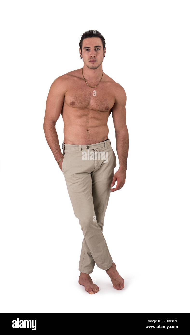 Full figure shot of handsome shirtless athletic young man Stock Photo