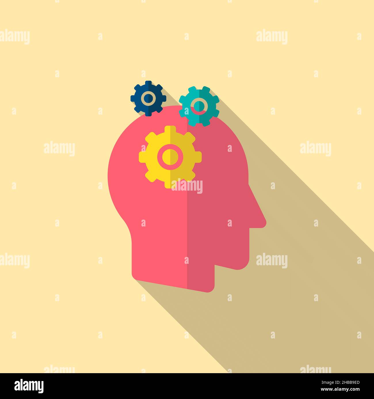 Solution head and gear vector icon, flat design, long shadow Stock Vector