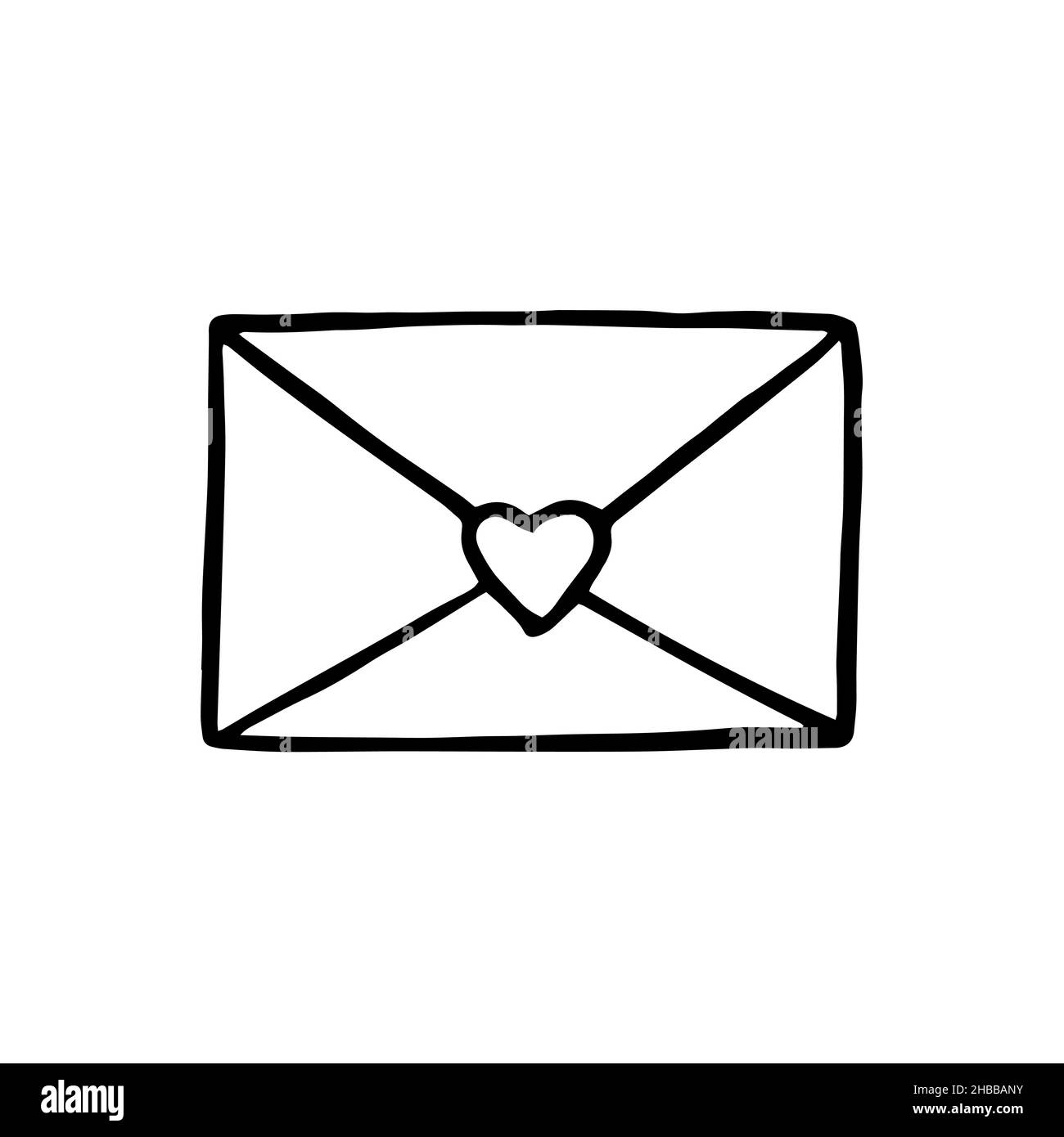 Outline envelope with heart shape as adhesive stamp. Cute doodle hand drawn  vector Stock Vector Image & Art - Alamy