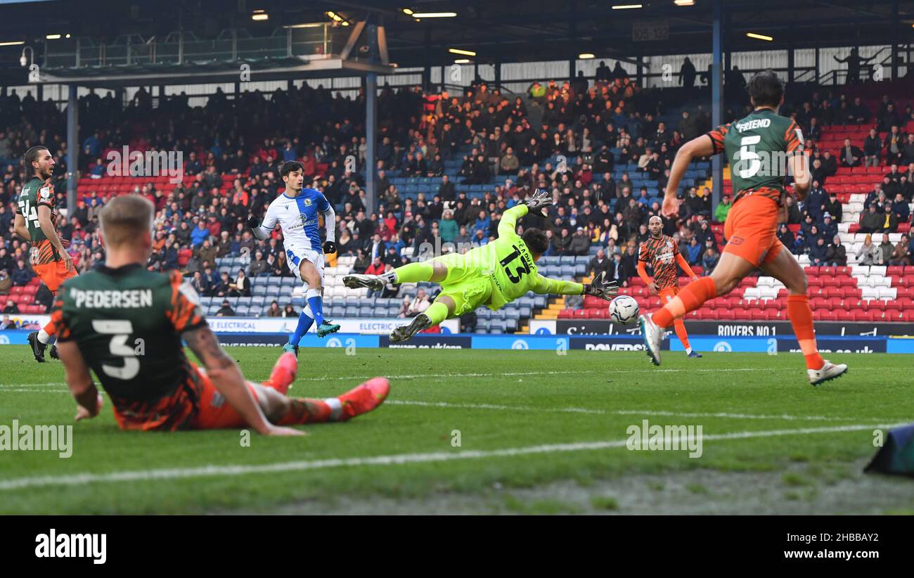 Blackburn Rovers' John Buckley scores the first goal of the game during the Sky Bet Championship match at Ewood Park, Blackburn. Picture date: Saturday December 18, 2021. Stock Photo