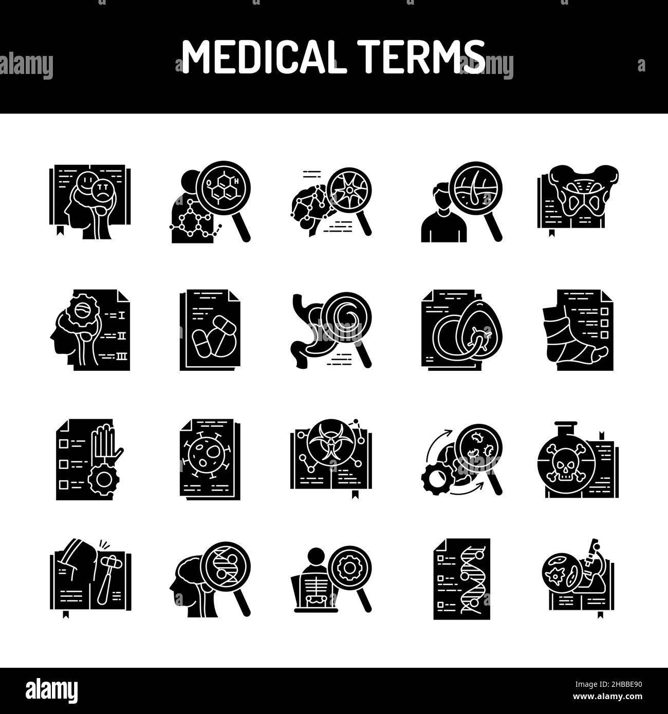 Medical terms line icons set. Isolated vector element. Outline