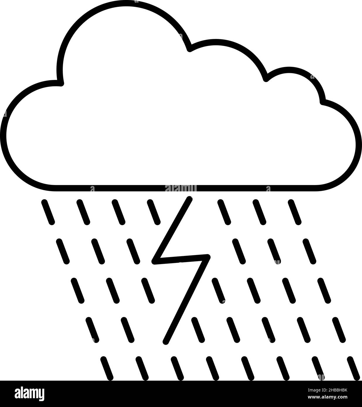 Cloud With Rain And Thunder Outline Icon Vector Stock Vector