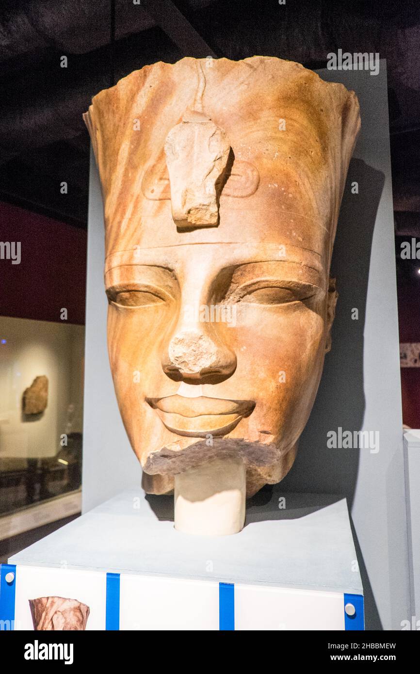 Huge,statue,Head,of,Egyptian,King,Amenhotep III,World Museum,Liverpool,city,centre,Merseyside,North west,England,north,northern,English,GB,Great,Britain,Great Britain,United Kingdom,UK,Europe,European.Culture,cultural,This,cast,is,from,original,statue,at,British Museum,London, Stock Photo