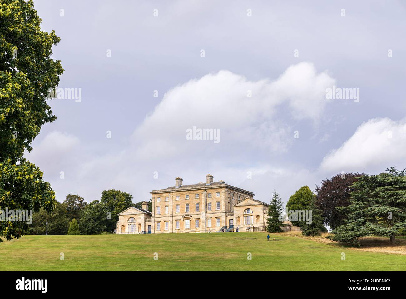 Cusworth Hall, with swans in the lake. Musuem, old manor house and parkland in Doncaster, Yorkshire, England Stock Photo