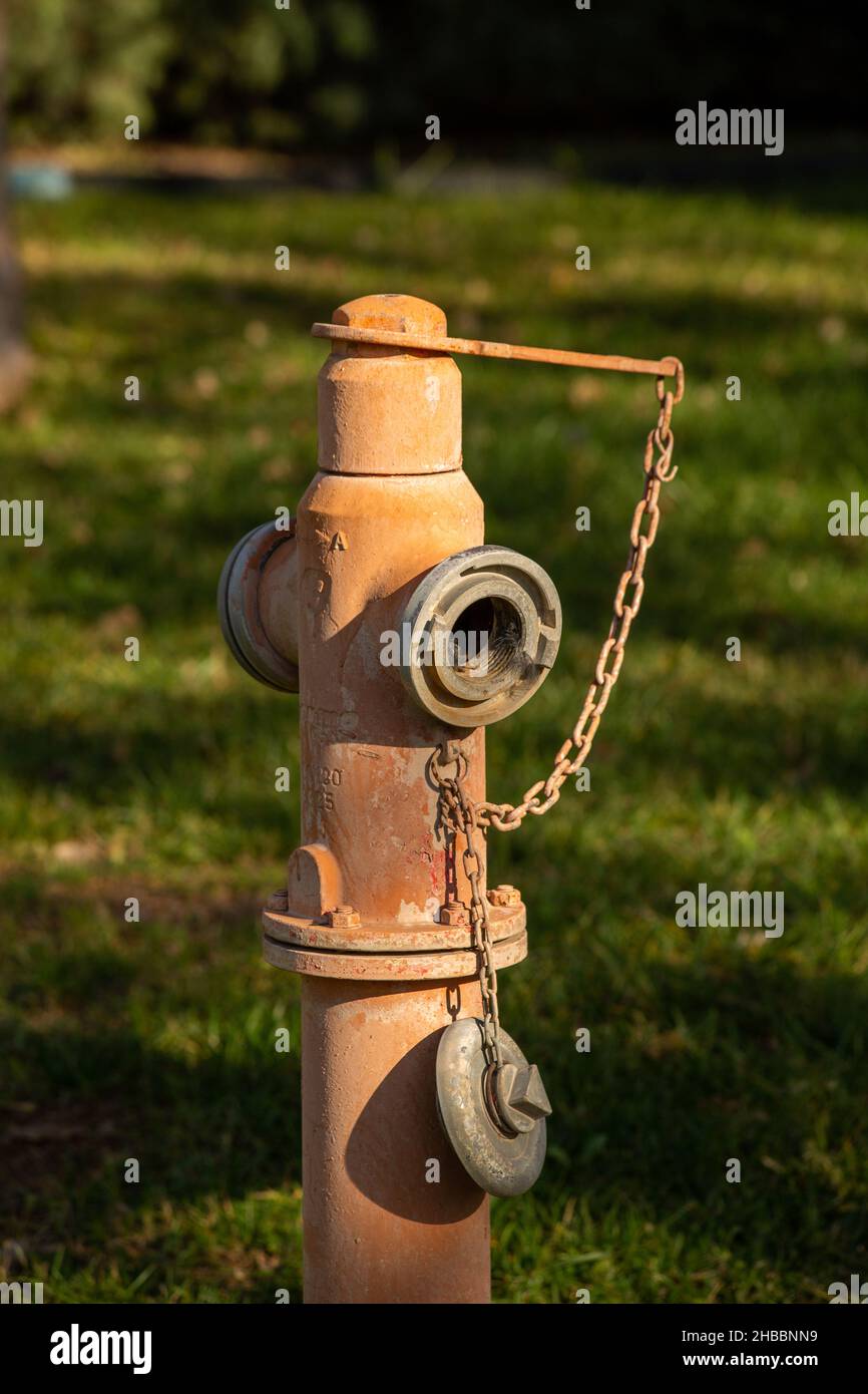 Above Ground Fire Hydrants are designed to meet the water needs of the authorities in case of fire in risky areas and to respond quickly to the fire. Stock Photo