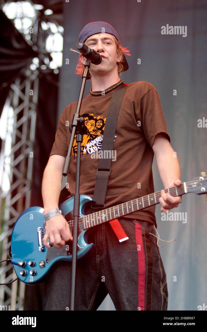 Busted on stage at the BRMB Party in the Park, Birmingham, UK. 5th July 2003. Stock Photo
