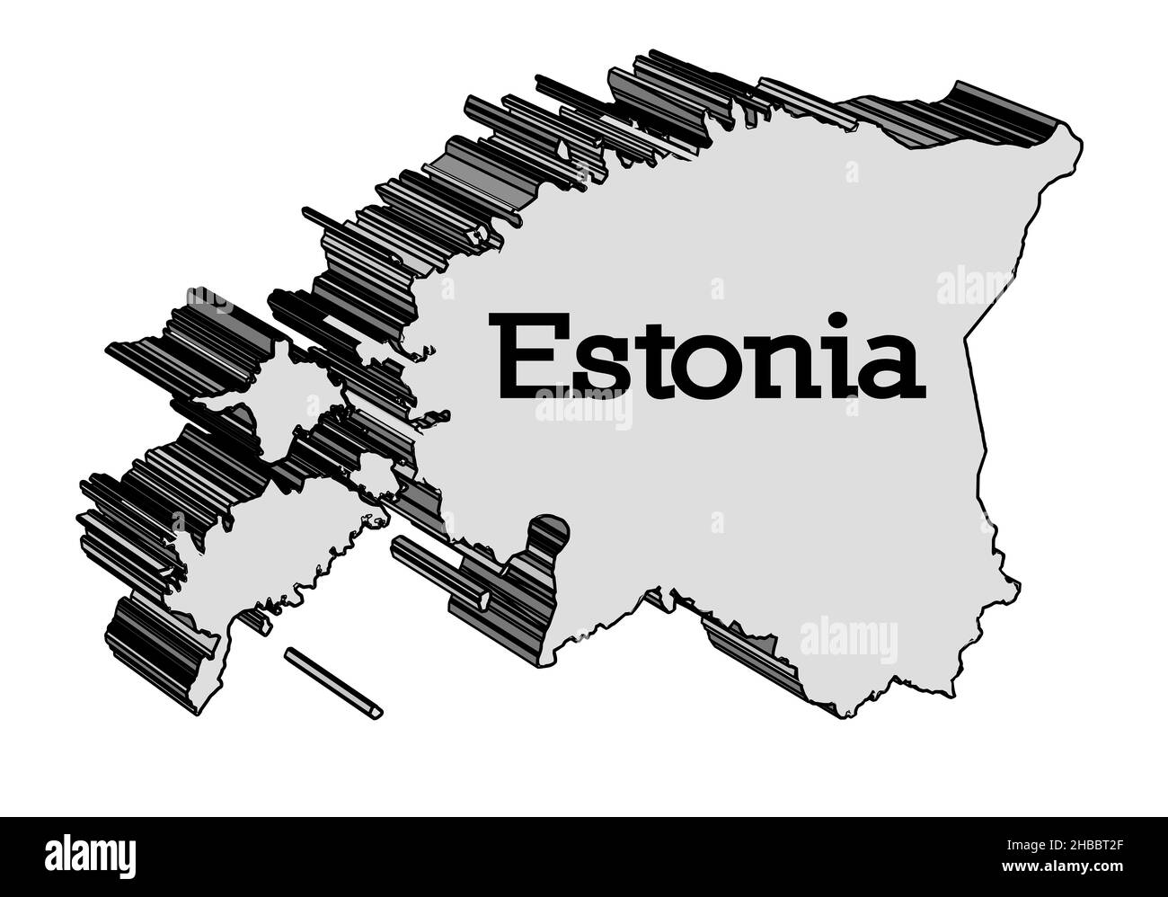 Outline 3D map of Estonia over a white background Stock Photo
