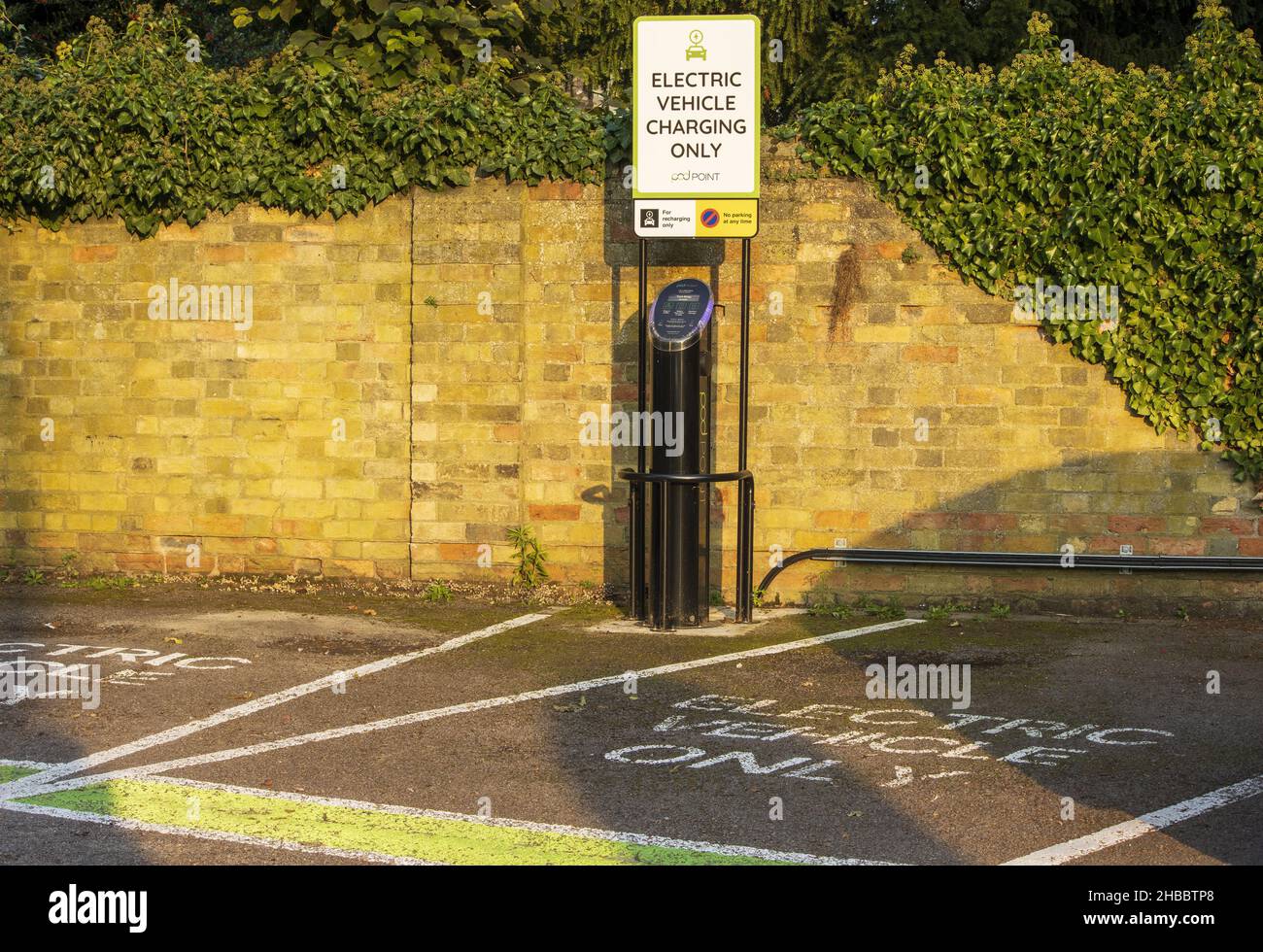 ST NEOTS, UNITED KINGDOM Oct 09, 2021 Electric vehicle charge point in a public car park in