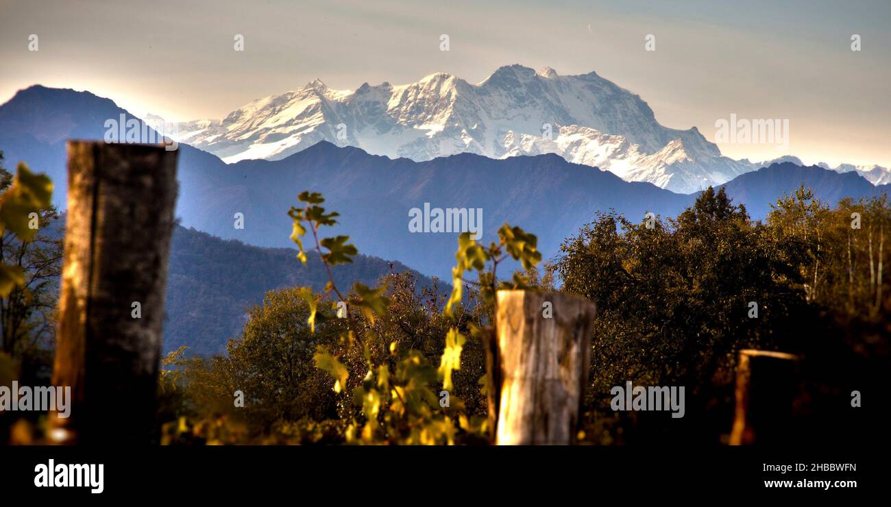 Monte Rosa from the hills of Ghemme Stock Photo
