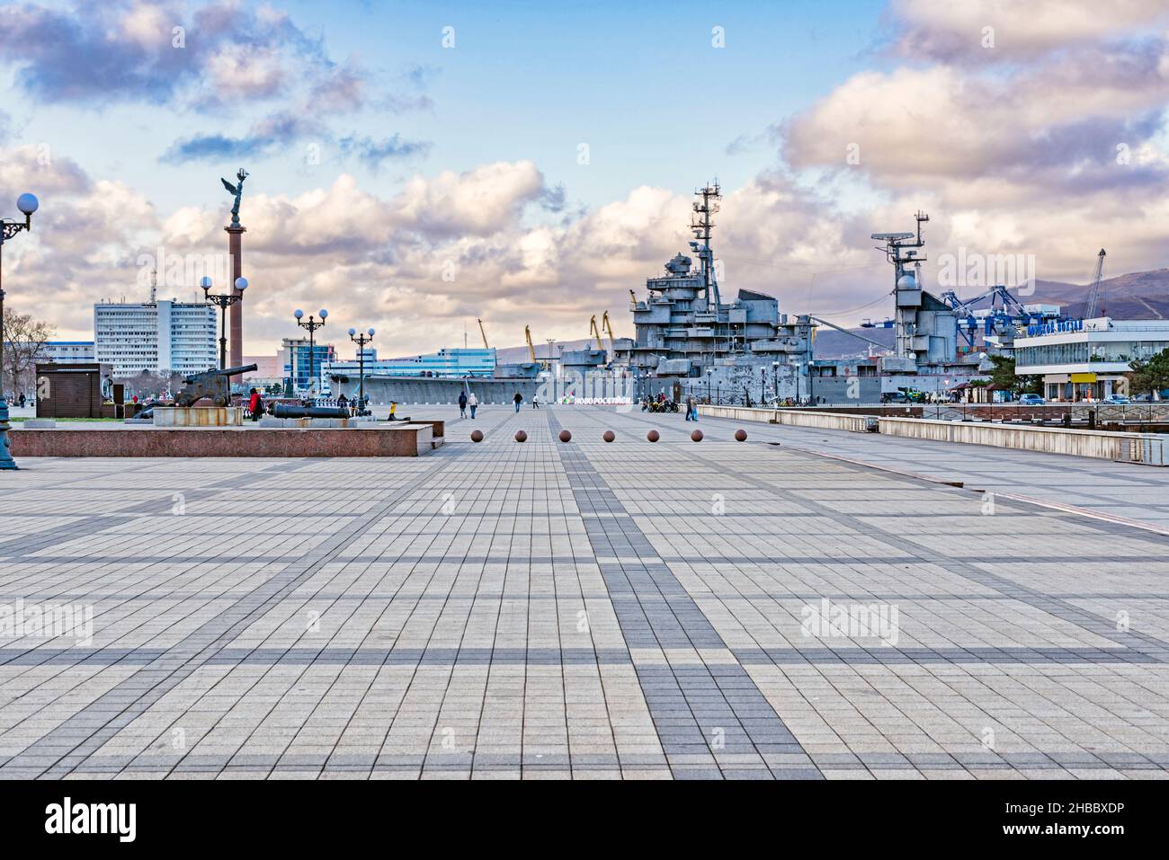 Admiral Serebryakov Embankment and the Mikhail Kutuzov Cruiser Museum Stock Photo