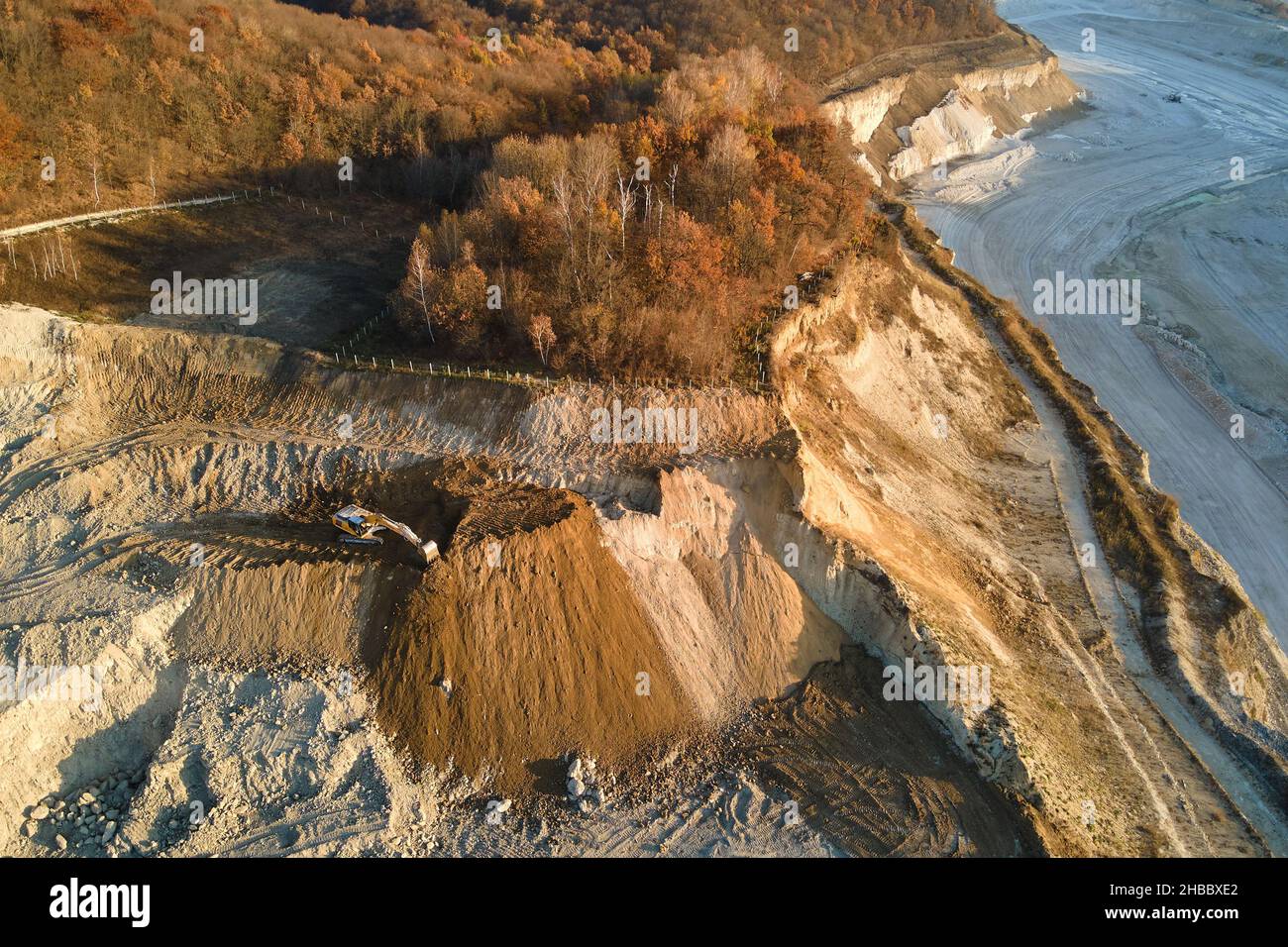Aerial view of open pit mine of sandstone materials for construction ...