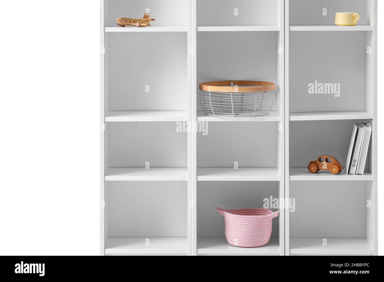 Modern shelf unit isolated on white Stock Photo Alamy