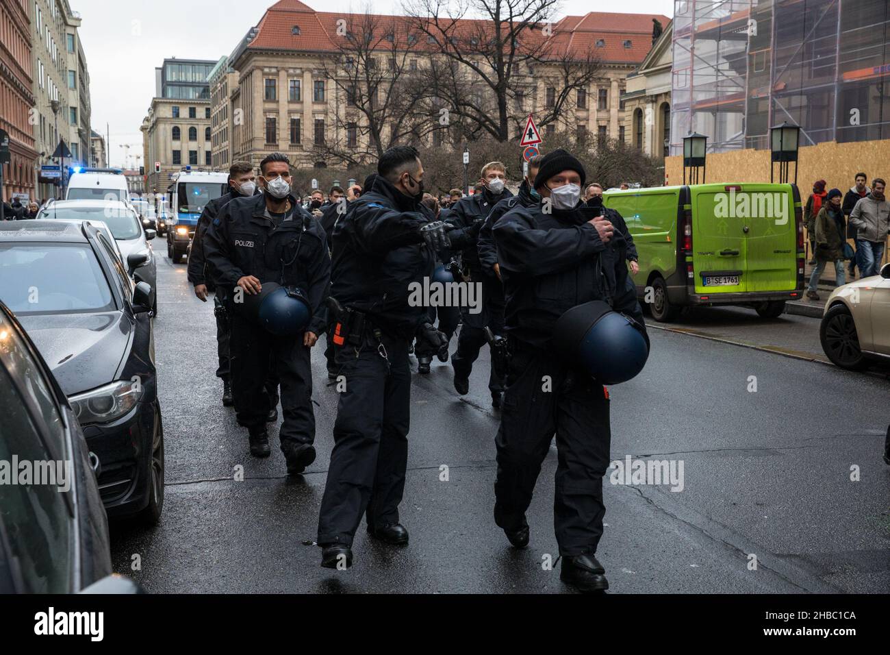 Berlin, Germany. 18th Dec, 2021. Dozens of Berlins riot police sought to control the banned march through streets in Berlin. Several demonstrators defied a protest ban. (Credit Image: © Michael Kuenne/PRESSCOV via ZUMA Press Wire) Stock Photo