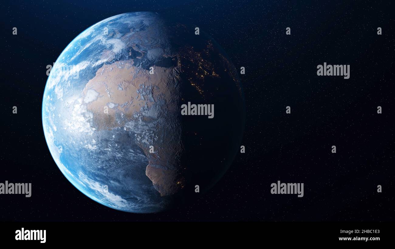 Abstract planet Earth on dark space with many stars on the background ...