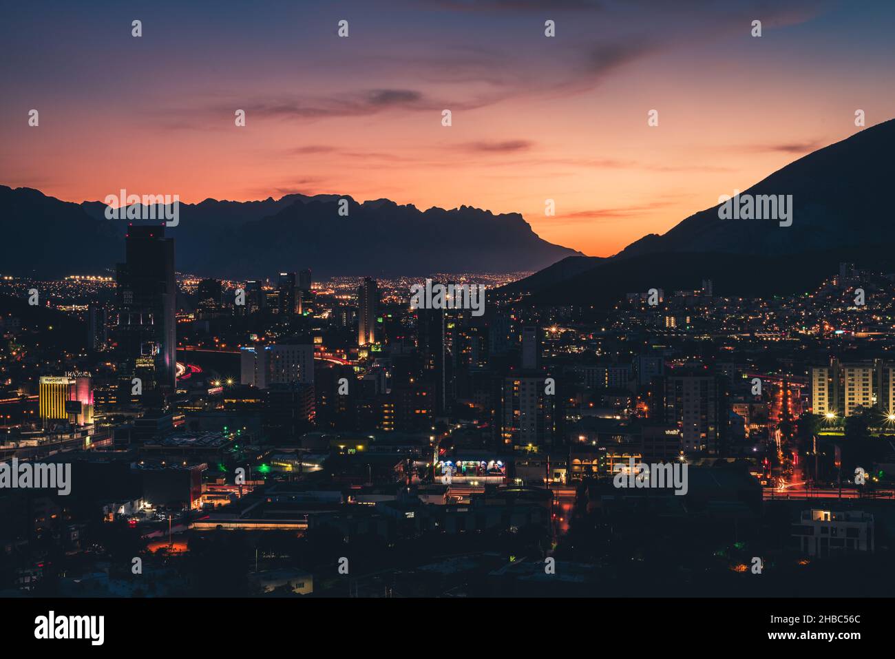 View of Monterrey City at sunset. Mexico. Stock Photo