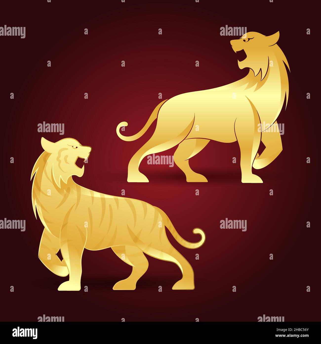 Golden Tiger, chinese zodiac vector illustration Stock Vector