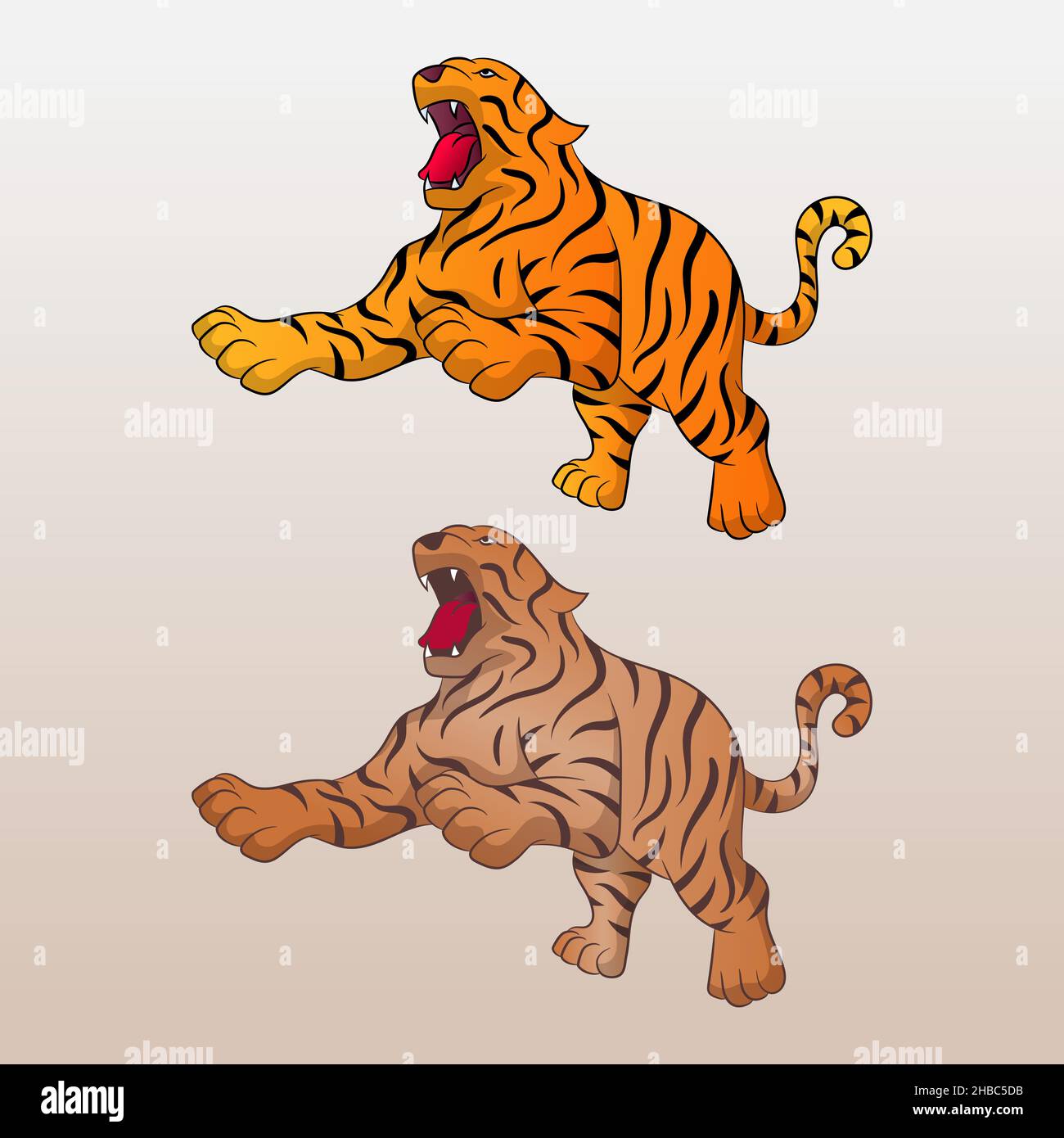 Jumping and roaring Tiger vector illustration Stock Vector
