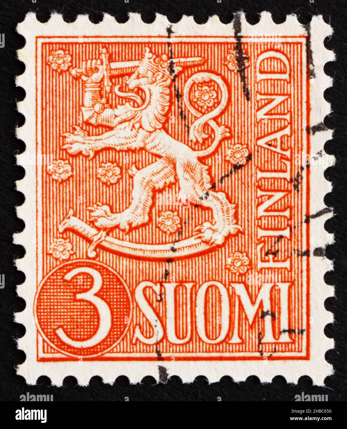 FINLAND - CIRCA 1954: a stamp printed in the Finland shows Crowned Lion Rampant, Arms of the Republic of Finland, circa 1954 Stock Photo