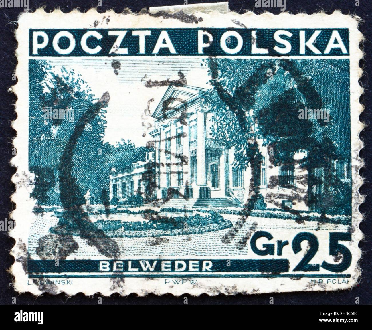 POLAND - CIRCA 1935: a stamp printed in the Poland shows Belweder Palace, Warsaw, circa 1935 Stock Photo