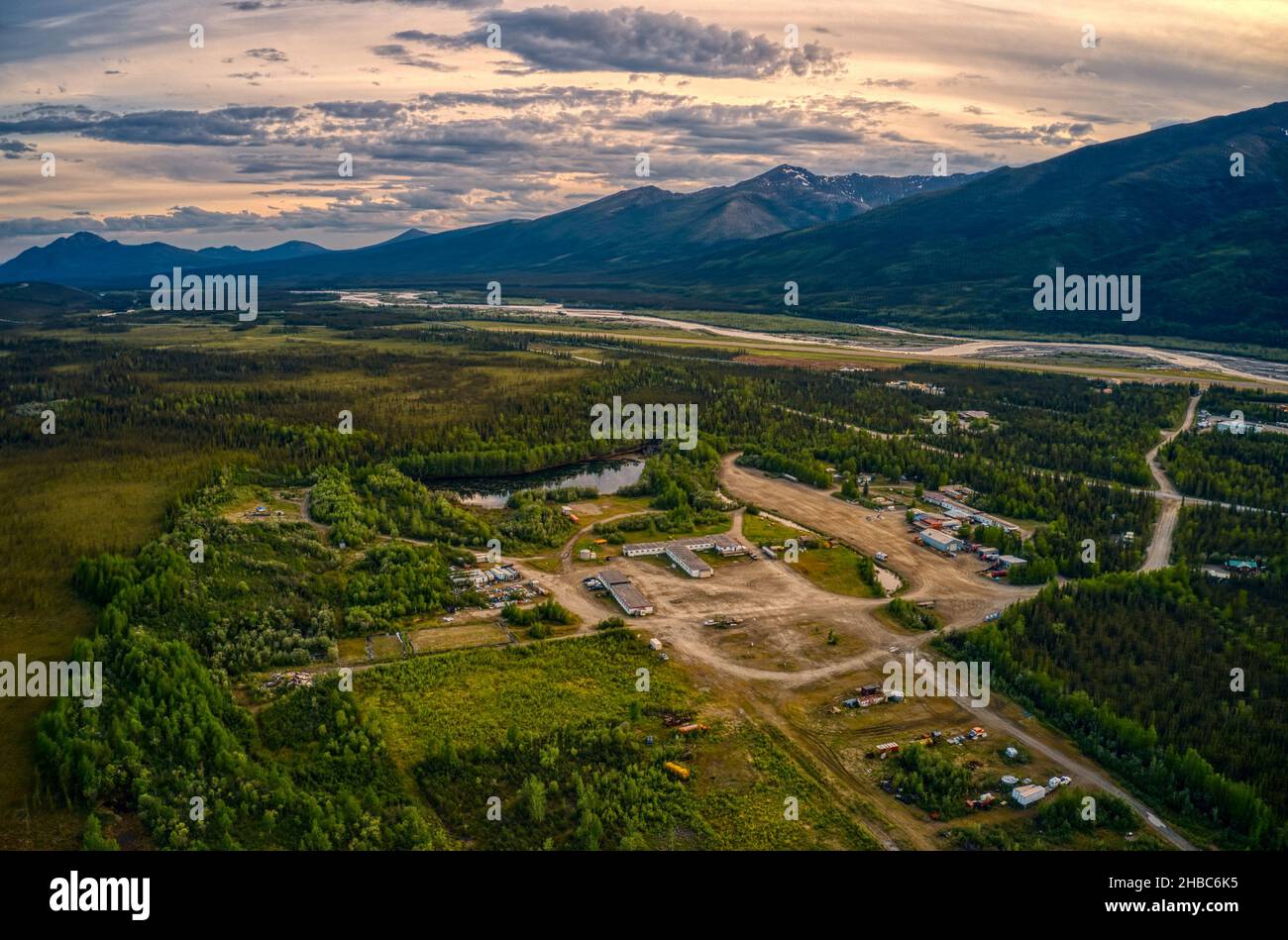 Aerial view of Coldfoot, Alaska along the Dalton Highway Stock Photo