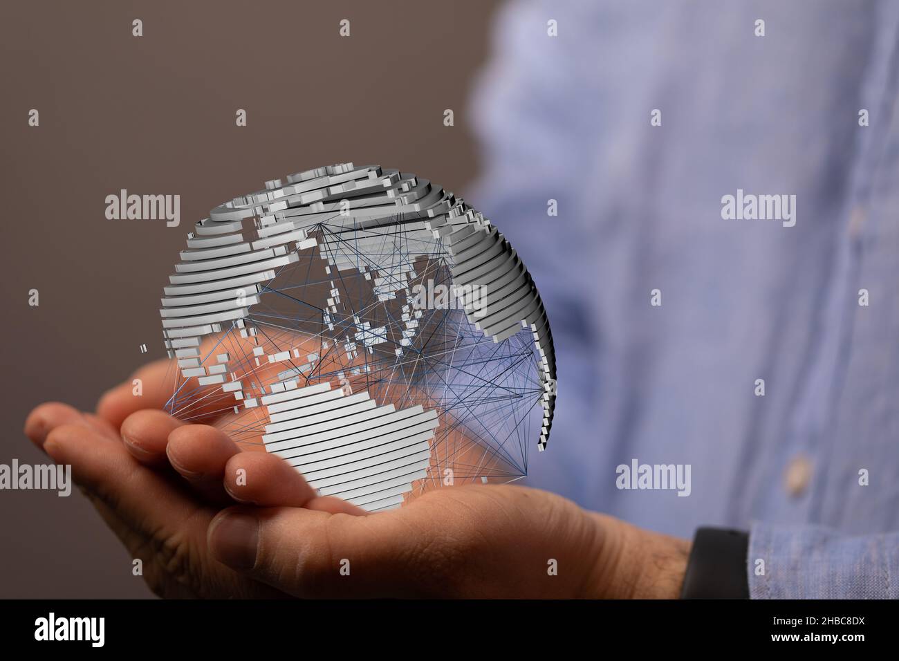 3d rendered virtual world hovering over a person's hands Stock Photo ...