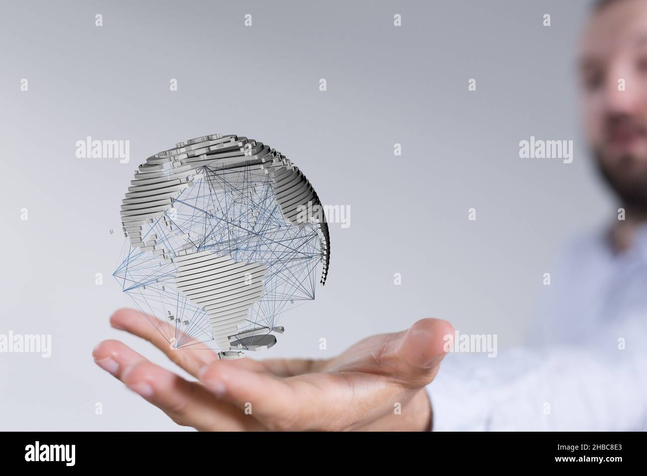3d rendered virtual world hovering over a person's hand Stock Photo - Alamy